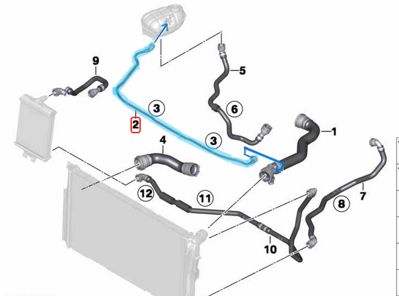 Radyatör Yedek Su Depo Hortumu 1 Seri F20, 2 Seri F22, F23, F87, 3 Seri F30, F31, 4 Seri F32, F33, F36 Motor: N47N OEM 17128570061, 17128507235