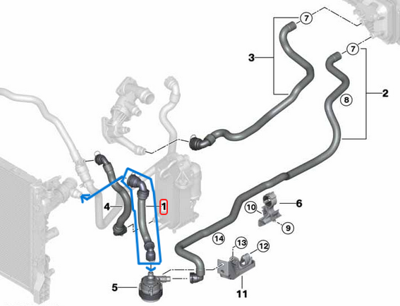 Su Hortumu / İlave Su Pompa Hortumu/Soğutma Hortumu Motor:  B46, B48, B58 OEM 64219317614