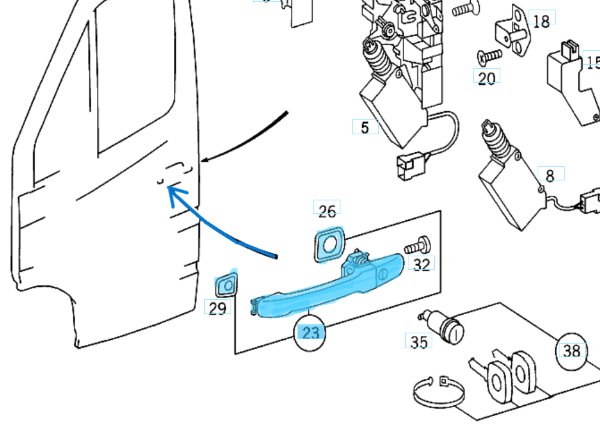 Kapı Kolu Ön Dış Sağ+Sol, Arka Sağ Vito W638, Sprinter W901, W902, W903, W904 OEM A0007601359, 0007601359