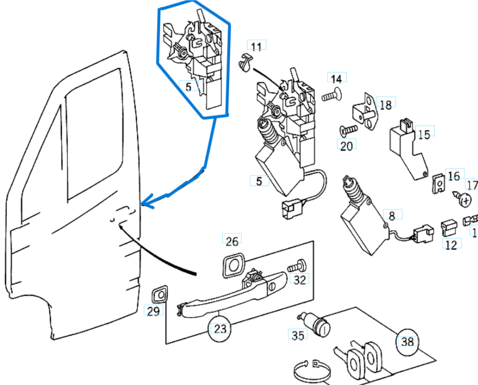Kapı Kilidi Ön Arka Sağ Sprinter W901, W902, W903, W904, Vito W638 OEM A9017201135, A9017200235