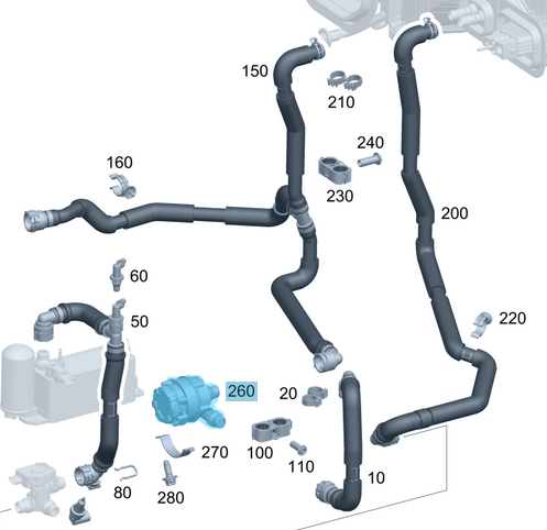 İlave Su Pompası / Devirdaim Yardımcı Pompa A Seri W176, W177, B Seri W242, W247, C Seri W205, CLA W117, CLS W257, GLA W156, GLC W253, ML W166, W167, SLK W172, E Seri W213, S Seri W222, Vito W447, Sprinter W907, W910,  OEM A0005002686