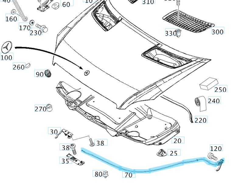 Motor Kaputu Açma Teli Sprinter W906 OEM A9068800059