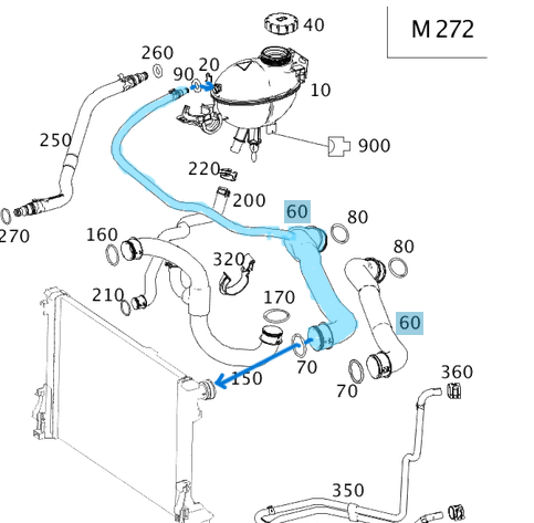 Radyatör Hortumu Üst E Seri W212 Motor: M272 OEM A2125011382