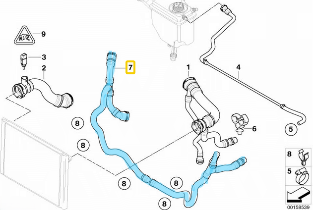 Radyatör Hortumu / Radyatör Geri Dönüş Hortumu BMW 5 Seri E60, E61, 6 Seri E63, E64, Motor: N52 OEM 17127542206