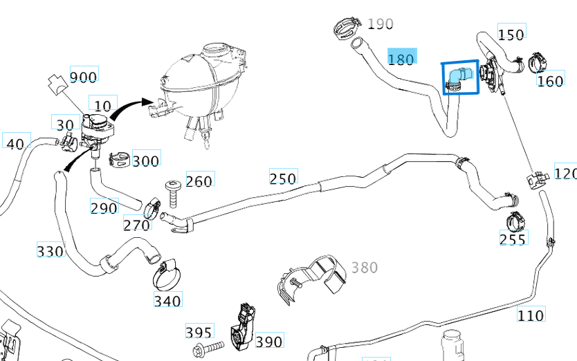 Kalorifer Hortumu Uç Pipo / Dirsek Bakalit Boru C Seri W204, E Seri W212 OM651, M274 OEM A2048305996
