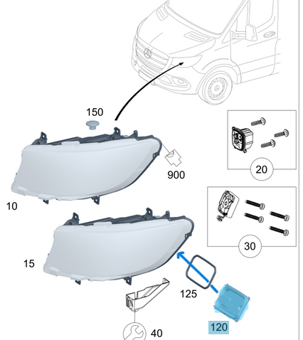 Far Beyni LED Far B Seri W247, G Seri W463, GLE W167, GLC W253, Sprinter W907, W910, OEM A2479004004, A2479018202, A2479026401, A2479003503, 2479004004, 2479018202, 2479026401