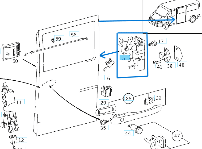Kapı Kilidi Yan Sürgülü Sağ Arka Kapı Sprinter W901, W902, W903, W904 OEM  A9017301135