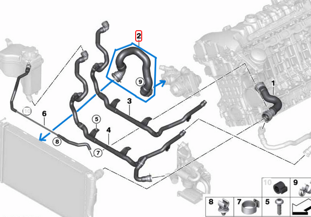 Radyatör Hortumu Alt  BMW 1 Seri E82, E88, 3 Seri E90, E91, E92, E93, Motor: N54, N55 OEM 17127564480