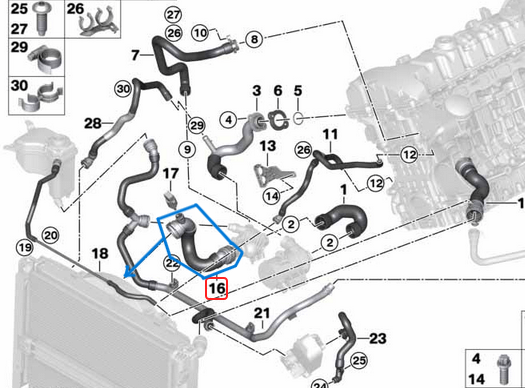 Radyatör Hortumu Alt  BMW 1 Seri E82, E87, E88, 3 Seri E90, E91, E92, E93,  Motor: N51, N52, N53, N52N OEM 17127531581