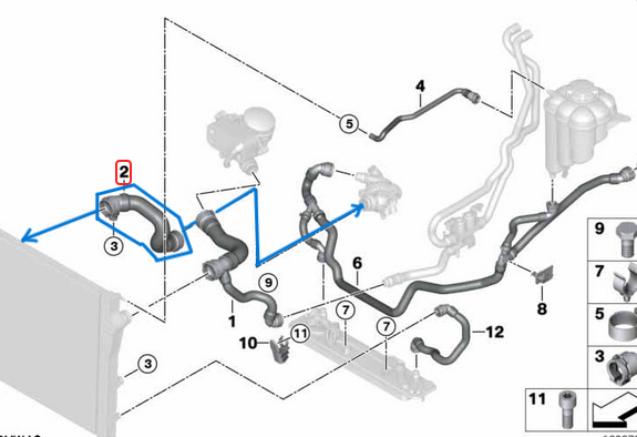 Radyatör Hortumu Alt  BMW X5 Seri E70, F15, X6 Seri E71, F16 Motor: N54, N55 OEM 17127578703