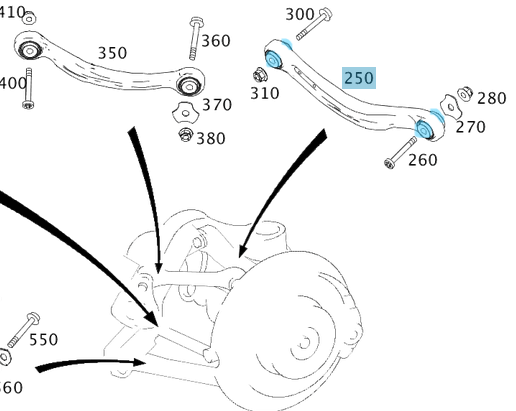 Bugi Kol Burcu / Denge Kol Burcu Arka Eğri Sağ Sol C Seri W204, W206, E Seri W212, CL W216, OEM A2043501606, A2043520765