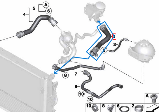 Radyatör Hortumu Üst  BMW 1 Seri F20, F21, 2 Seri F22, F23, 3 Seri F30, F31, F34, 4 Seri F32, F33, F36 Motor: N20, N26 OEM 17127596837