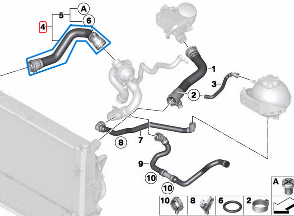 Radyatör Hortumu Alt  BMW 1 Seri F20, F21, 2 Seri F22, F23, 3 Seri F30, F31, F34, 4 Seri F32, F33, F36 Motor: N20, N26 OEM 17127596838