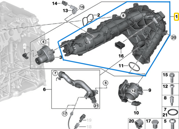 Emme Manifoldu Komple BMW 3 Seri E90, E91, E92, E93,  5 Seri F07, F10, F11, 7 Seri F01, F02, X5 E70, X6 E71 Motor: N57, N57S OEM 11618511363, 11617800088