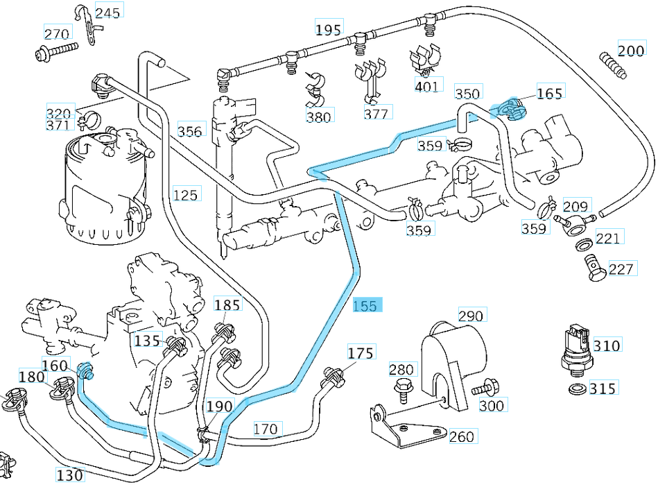 Mazot Ara Hortumu Mazot Pompasından Yakıt Dağıtıcısına Vito W638, Sprinter W901, W902, W903, W904 OM611 OEM A6110702932