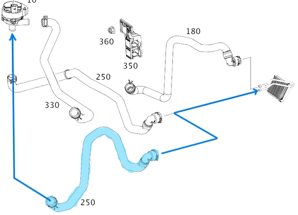 Kalorifer Hortumu CLA W117, GLA W156, A Seri W176, B Seri W242, W246 Motor: M133, M270  OEM A2468303396