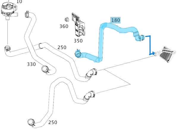 Kalorifer Hortumu CLA W117, GLA W156, A Seri W176, B Seri W242, W246 Motor: M133, M270  OEM A2468303096