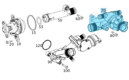 Termostat Yuvalı Komple 80'C Düz Su Giriş Borulu C Seri W205 Motor: OM626 OEM A6262000115, 6262000115