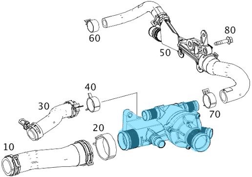 Termostat Yuvalı Komple 80'C Düz Su Giriş Borulu C Seri W205 Motor: OM626 OEM A6262000115, 6262000115