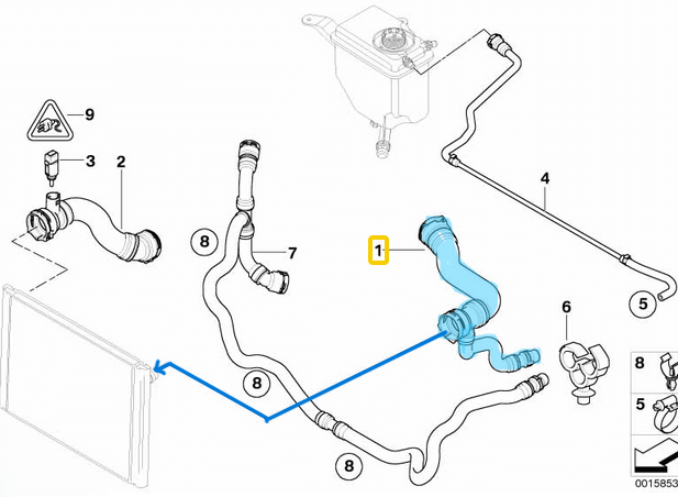 Radyatör Hortumu Üst BMW 5 Seri E60, E61, 6 Seri E63, E64  Motor: N52, N53 OEM 17127521777
