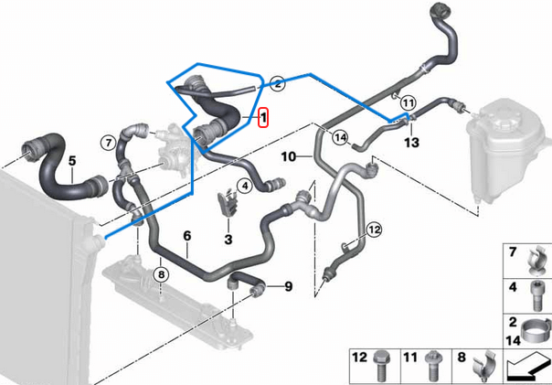 Radyatör Hortumu Üst BMW X5 Seri E70 Motor: N52N  OEM 17127593490