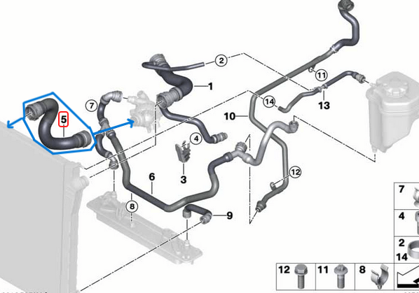 Radyatör Hortumu Alt BMW X5 Seri E70 Motor: N52N  OEM 17127537108