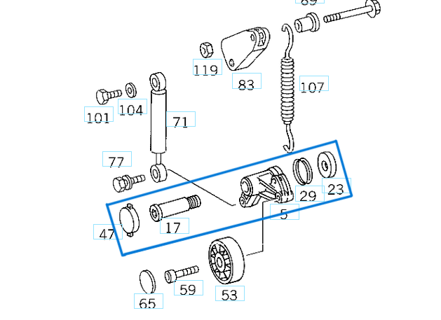 Kayış Gergi Kütüğü + Saplaması  Takım Vito W638, Sprinter W901, W902, W903, W904 OM602, OM603, OM606 OEM A6062000173S1, A6062000073S1