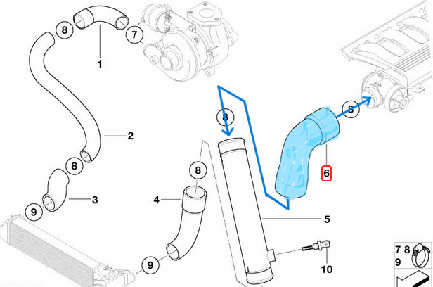 İntercooler Hortumu / Turbo Hortumu Sol Alt BMW  5 Seri E39, Motor: M57 OEM 11617799390, 11612247967