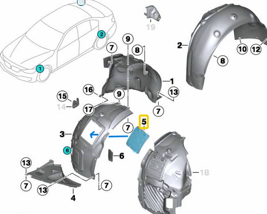 Çamurluk Davlumbaz Kapağı Ön Sağ Sol BMW 1 Seri F20, F21, 2 Seri F22, F23, F87, 3 Seri F30, F31, F34, F80 M3, 4 Seri F32, F33, F36, F82, F83, OEM 51717260397, 51718061295, 7260397, 8061295
