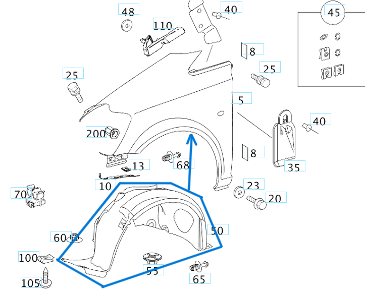 Çamurluk Davlumbazı Ön Sol Vito W639 OEM A6396843277