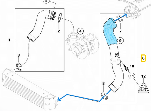 İntercooler Hortumu / Turbo Hortumu Sol Üst BMW  5 Seri E60, E61,  Motor: M47N2 OEM 11617790090 - 1