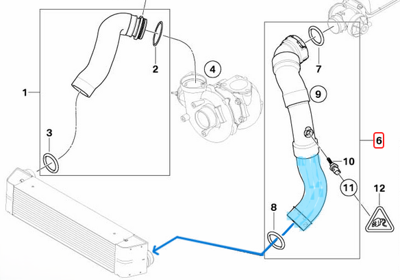 İntercooler Hortumu / Turbo Hortumu Sol Alt BMW  5 Seri E60, E61,  Motor: M47N2 OEM 11617790090 - 2