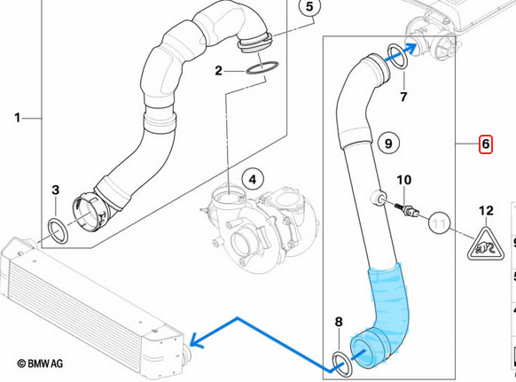 İntercooler Hortumu / Turbo Hortumu Sol Alt BMW  5 Seri E60, E61,  Motor: M57N, M57N2 OEM 11617799401-2, 11617797697-2