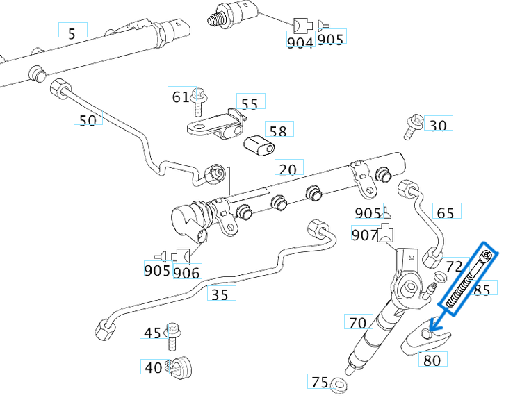Enjektör Bağlantı Civatası C Seri W203, W204, E Seri W210, W211, W212, Vito W638, W639, Sprinter W901, W904 OM611, OM612, OM646, OM647, M111 OEM A0009902907, A0049902812, A0039904012