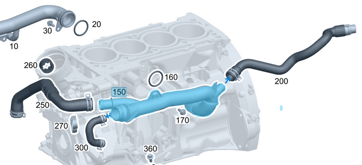 Su Borusu Bakalit / Soğutma Suyu Bakalit Borusu Sol C Seri W205 Motor: M264 OEM A2642004201, A2642008600