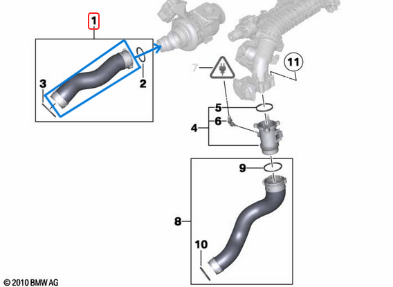 İntercooler Hortumu / Turbo Hortumu Sağ  BMW  5 Seri F07, F10, F11  Motor: N47N OEM  11617810614
