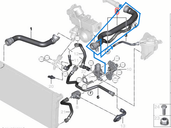 Radyatör Hortumu Üst BMW 5 Seri F07, F10, F11 Motor: N47 OEM 17127809818