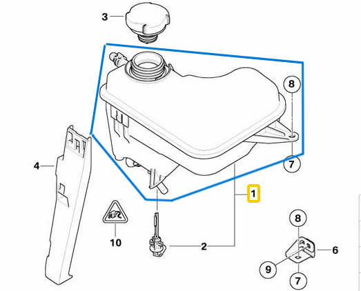 Radyatör Yedek Su Deposu BMW 5 Seri E60, E61, 6 Seri E63, E64, 7 Seri E65, E66, X3 E83,  Motor: M47N, M57N2 OEM 17137800292, 17137785013