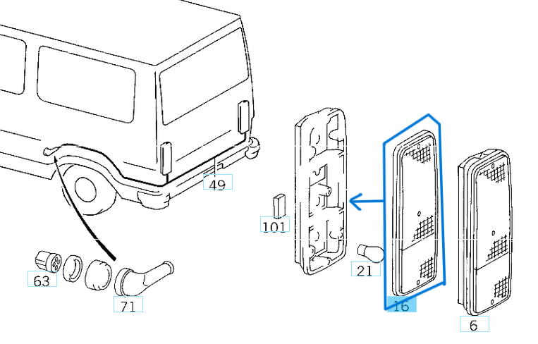 STOP CAMI SAĞ SOL Minibüs 207-208-209-307-308-309 W601, W602 OEM  A0008262010, A0008260510, A0008260610