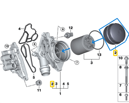 YAĞ FİLTRE KÜTÜK KAPAĞI BMW 1 Seri E81, E82, E87,  F20, 3 Seri E90, E92, F30, F32, 5 Seri E60, F07, F10, F11, 7 Seri E65, F01, F02,  X1 Seri E84, X3 Seri E83, F25, X4 Seri F26, X5 Seri E70, F15, X6 Seri E71, F16 Motor: N20, N52N OEM 11427525334