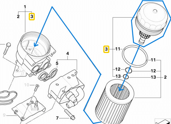 YAĞ FİLTRE KÜTÜK KAPAĞI BMW 1 Seri E81, E82, E87,  F20, 3 Seri E46, E90, E91, E92, E93 5 Seri E60, E61, X1 Seri E84, X3 Seri E83 Motor: N40, N46 OEM 11427508968