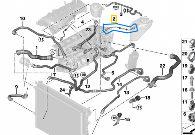 Radyatör Yedek Su Depo Hortumu BMW 5 Seri G30, 7 Seri G11, G12 Motor: B46, B48 OEM 17128602599