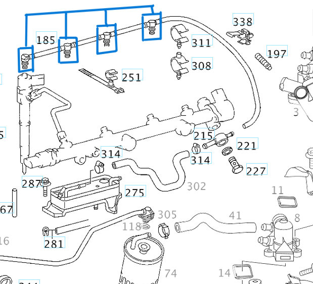 Mazot Geri Dönüş Rekor Takımı Metal OM611, OM646 OEM A6460701132