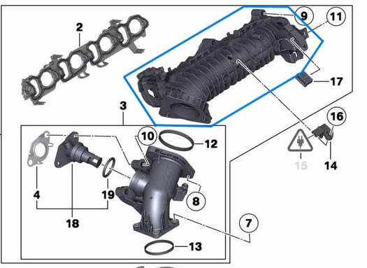 Manifold Emme  BMW 1 Seri F20, F21, 2 Seri F22, 3 Seri E90, E91, F30, F31, F34, 4 Seri F36, X1 Seri E84, Motor: N47N OEM 11618506406