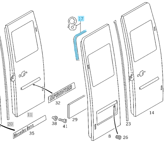 Kapı Lastiği Sağ Arka Yüksek Tavan / Arka Sağ Kapı Lastiği Yüksek Tavan Sprinter W901, W902, W903, W904, OEM A9016900198, A9016971198