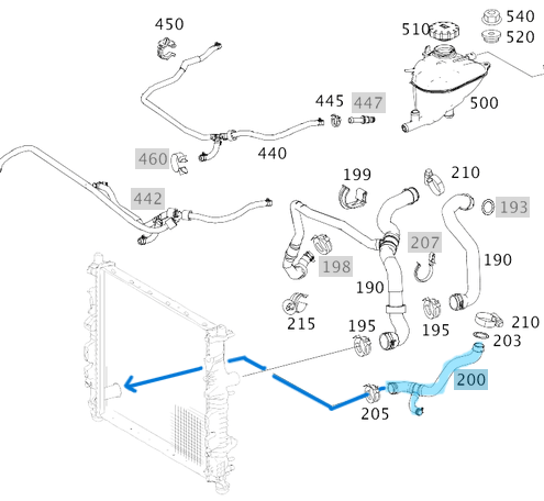 Radyatör Hortumu Alt ML Seri W164 Motor: M113 OEM A1645010382