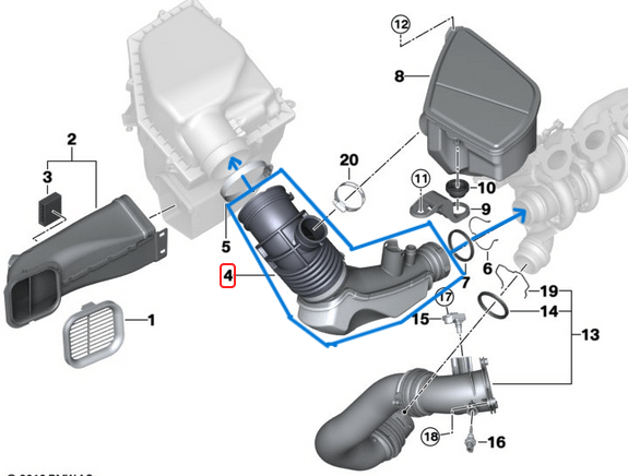 Hava Filtre Borusu / Hava Filtre Körüğü BMW 5 Seri G30, G31, 6 Seri G32, 7 Seri G11, G12, X3 Seri G01, G08, X4 Seri G02, X5 Seri G05, X6 Seri G06, Motor: B46, B48 OEM 13718663614, 13718612085
