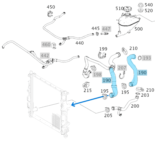 Radyatör Hortumu Üst ML Seri W164 Motor: M113 OEM A1645010282