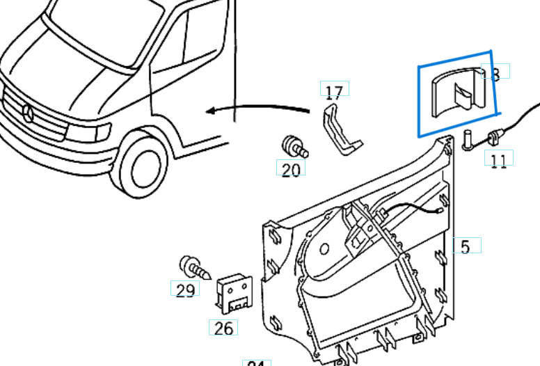Kapı Açma Kolu Ön Sol İç Sprinter W901, W902, W903, W904 OEM A9017200066