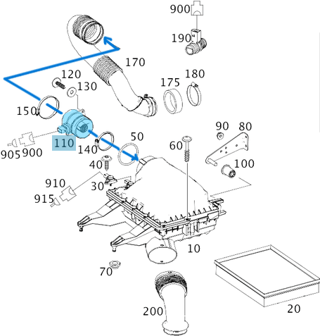 Hava Debimetre / Hava Akışmetre /Hava Akış Valfi Sprinter W906, W907, Vito W639, Motor: OM642 OEM A0000943448